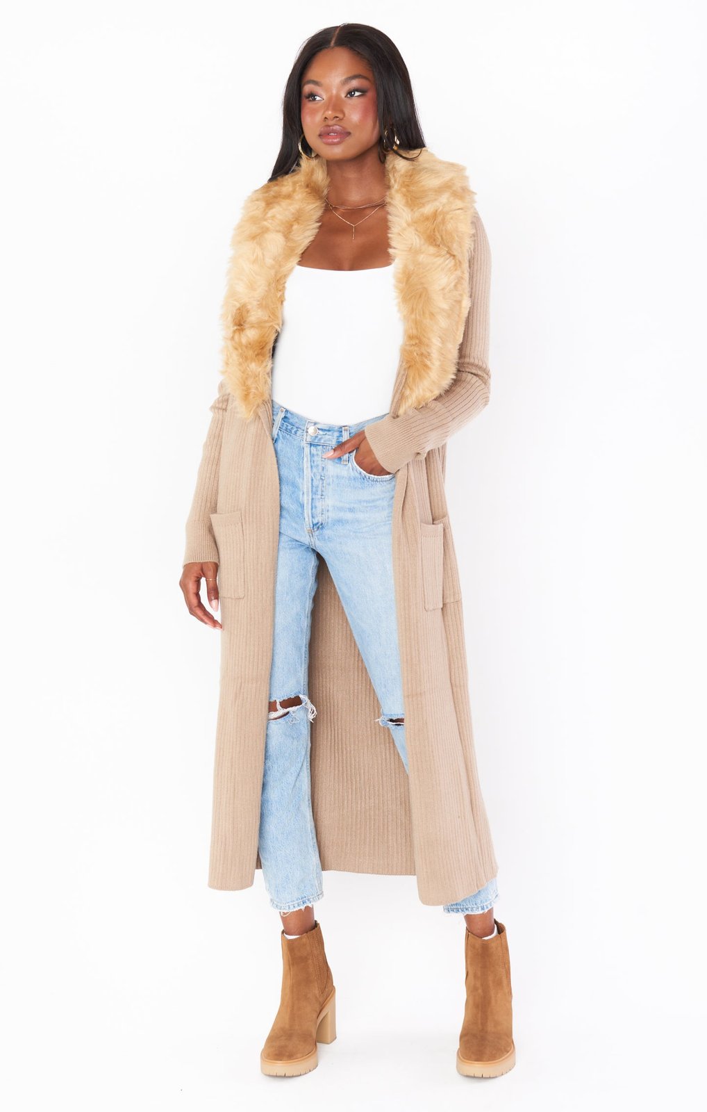 Faux fur duster on sale coat