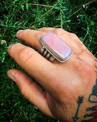 Image 2 of WL&A Handmade Heavy Ingot "Cuatro" Pink Opal Ring - Size 12