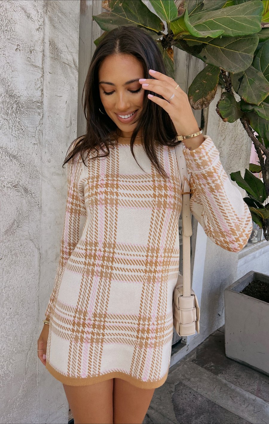 Image of Svaav Sweater Dress ~ Neutral Plaid Knit