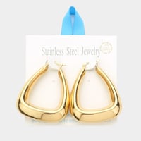 Image 1 of 18K Gold Dipped Stainless Steel Trapezoid Hoop Pin Catch Earrings 