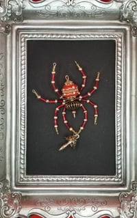 Image of Red Beaded Spider with Mushroom 