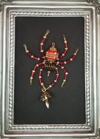 Image of Red Beaded Spider with Mushroom 