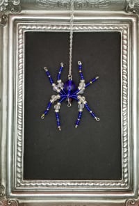 Image of Blue and Transparent Beaded Spider Necklace 