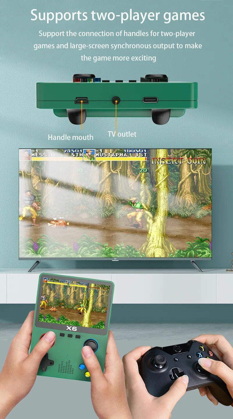 2023 New X6 3.5Inch IPS Screen Handheld Game Player Dual Joystick 11 Simulators GBA Video Game