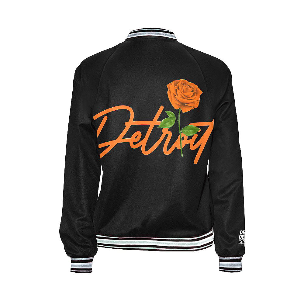 Image of Ladies Printed Bomber Jacket Black/Orange