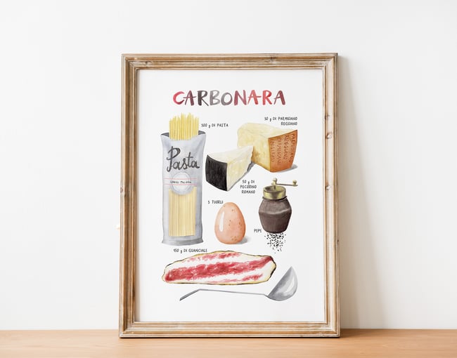 Stampa ricetta illustrata Carbonara - formato A5