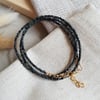 Gold black Spinel triple wrap bracelet/necklace