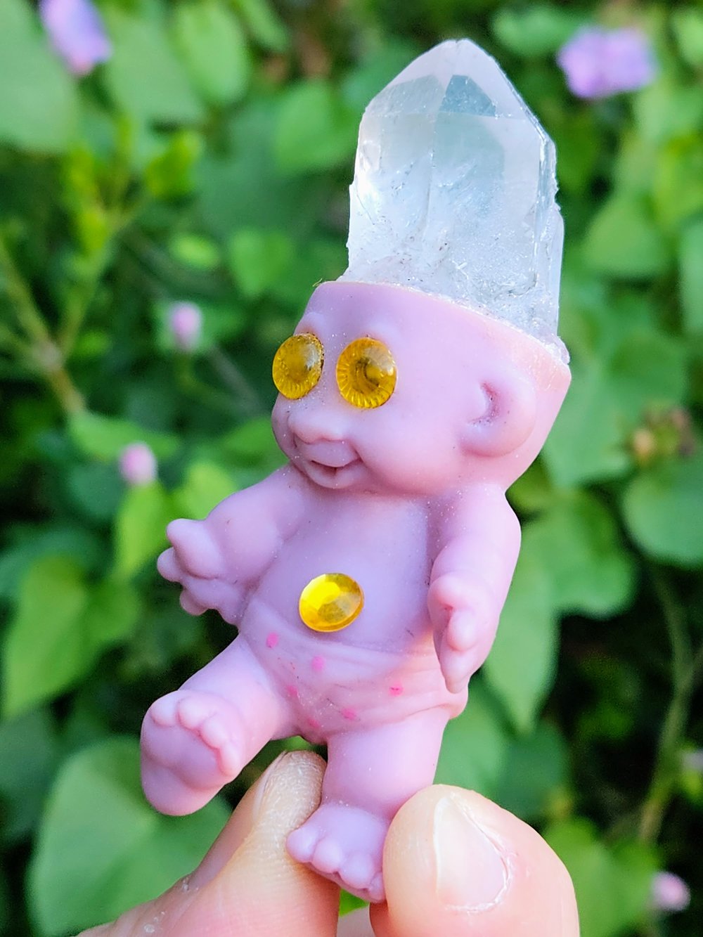 Ugly but Cute Crystal Troll  Pink & Polka dots  3"