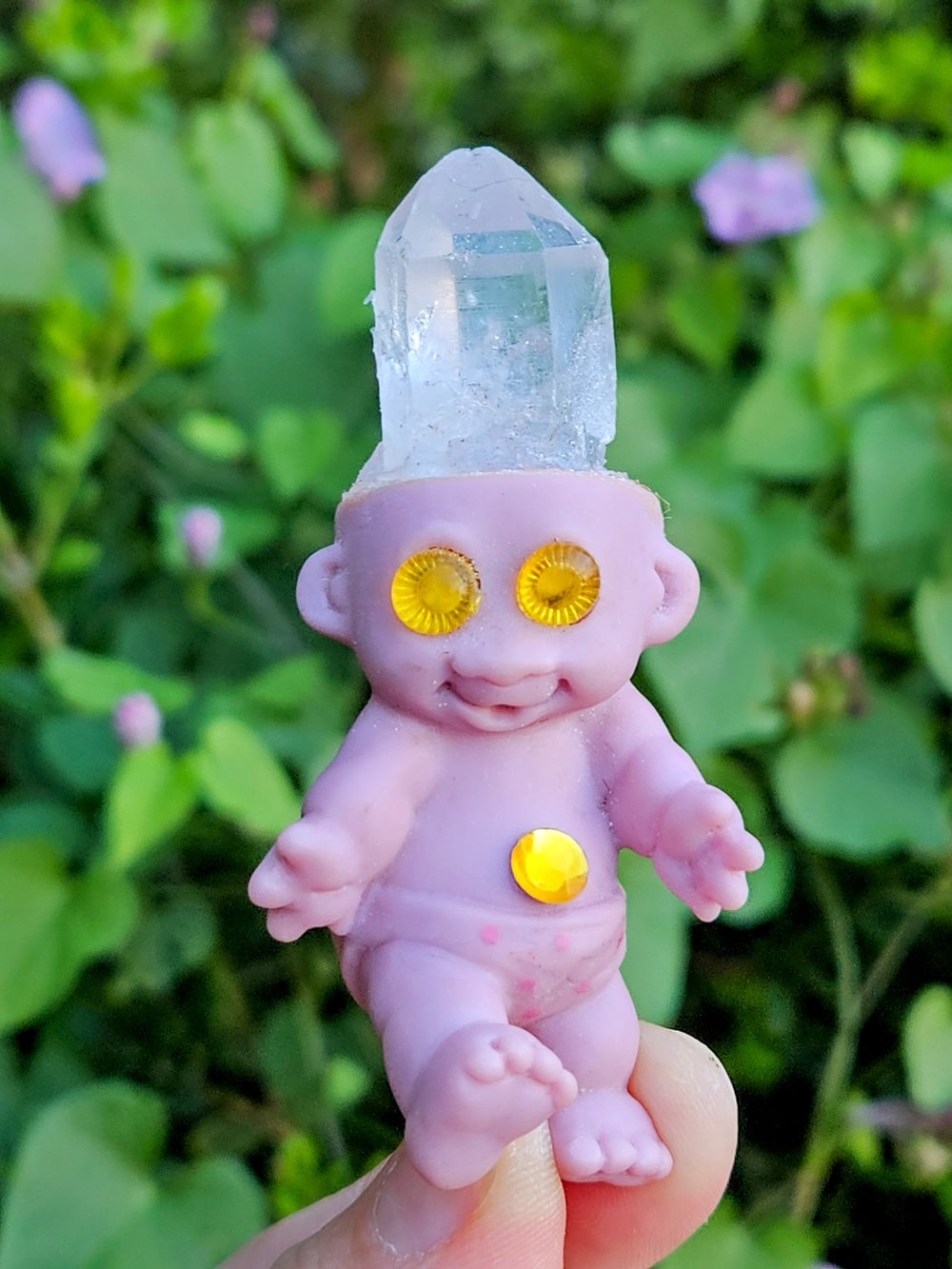 Ugly but Cute Crystal Troll  Pink & Polka dots  3"