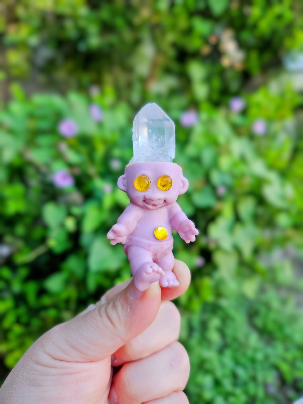 Ugly but Cute Crystal Troll  Pink & Polka dots  3"