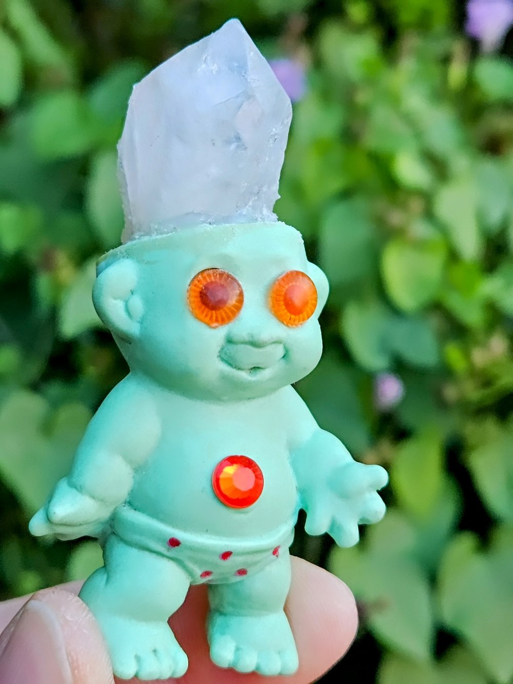 Ugly but Cute Crystal Troll Cyan + Poka Dots 3.5"