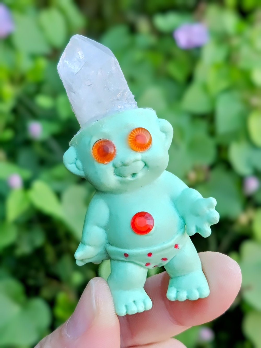 Ugly but Cute Crystal Troll Cyan + Poka Dots 3.5"