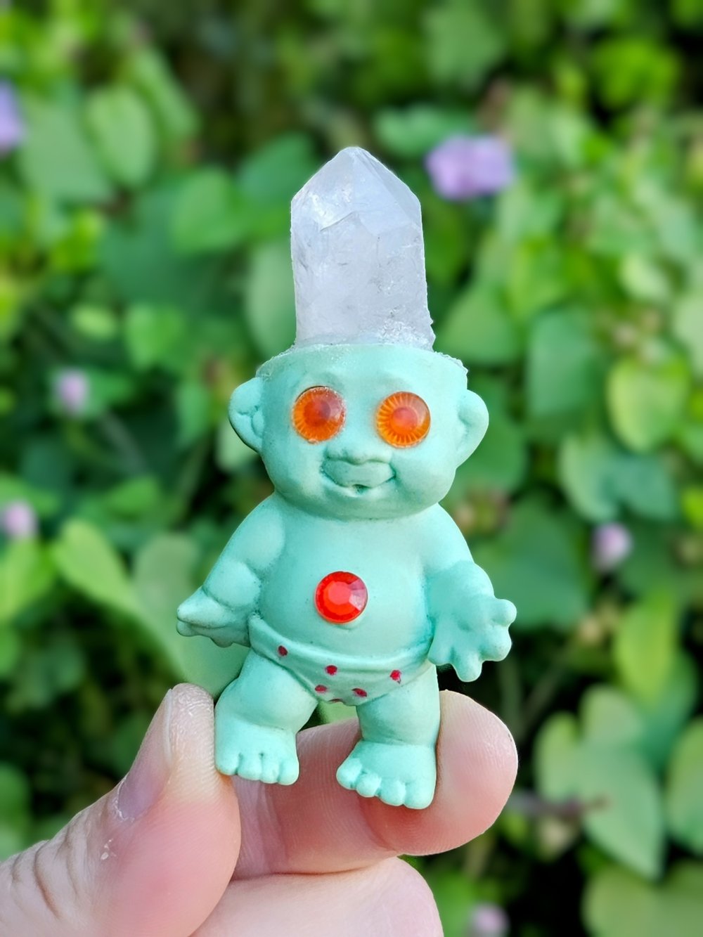 Ugly but Cute Crystal Troll Cyan + Poka Dots 3.5"