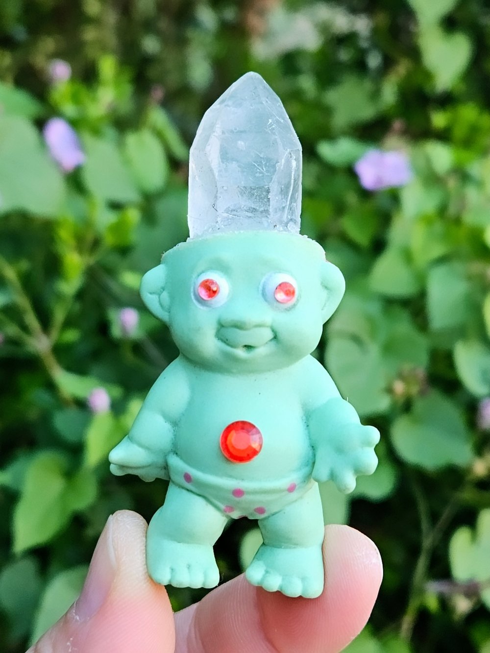 Ugly but Cute Crystal Troll Cyan + Polka Dots 3.5"