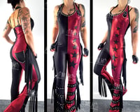Image 1 of #13 FRINGED RED/BLACK STAR CATSUIT