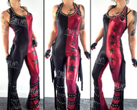 Image 2 of #13 FRINGED RED/BLACK STAR CATSUIT