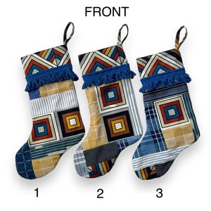 Image of CHRISTMAS STOCKING - BLUE/YELLOW PATCHWORK