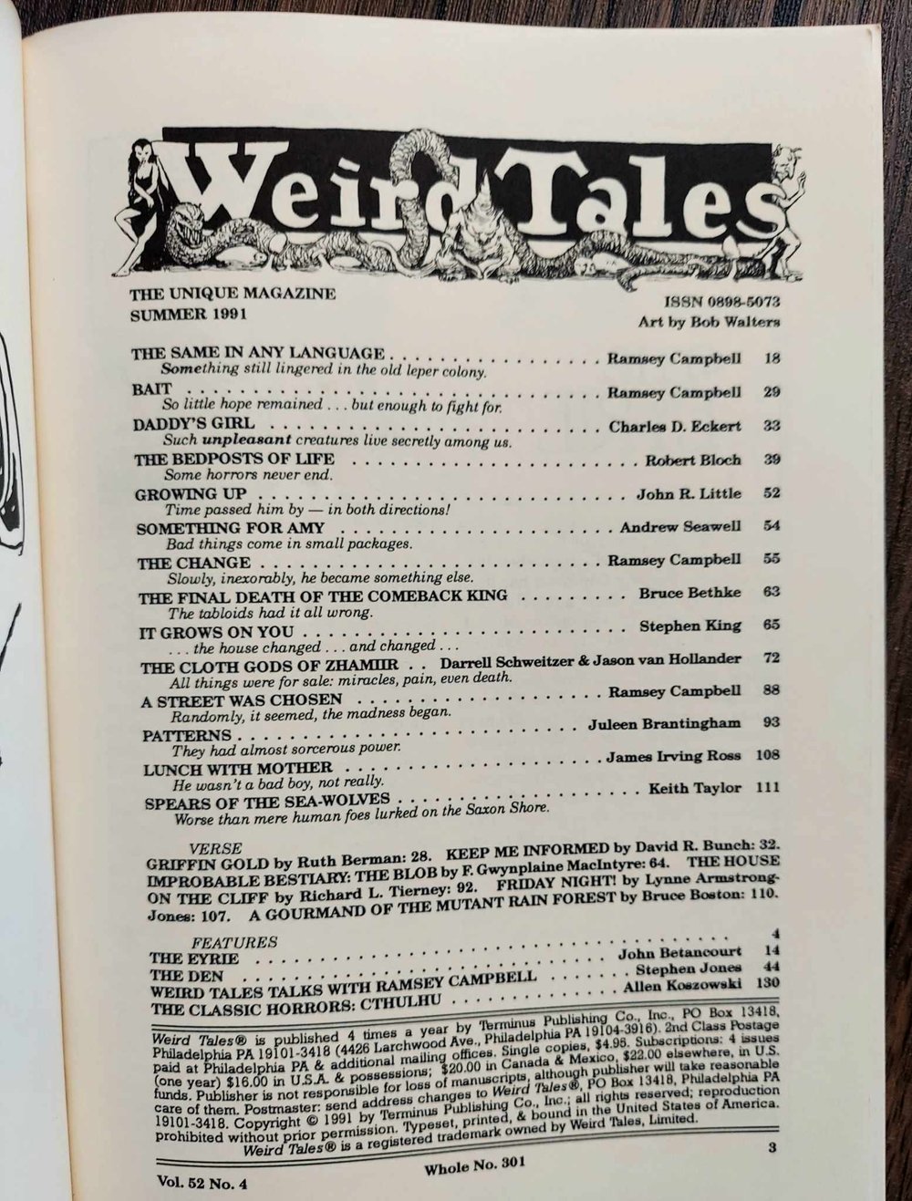 Weird Tales – Summer 1991 special Ramsey Campbell issue