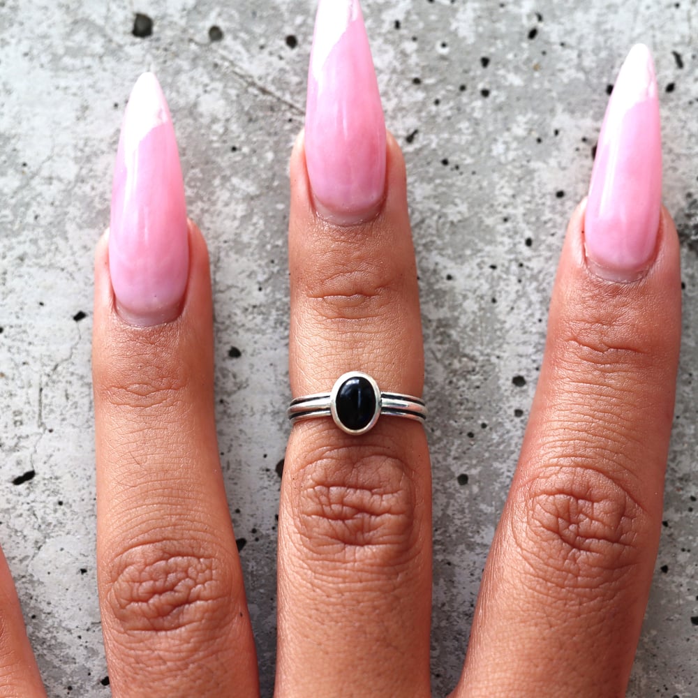 Image of Simple Stone Ring with Black Onyx