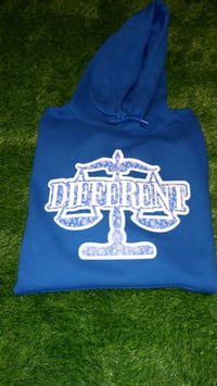 Image 1 of BLUE/WHITE BANDANA PRINT "DIFFERENT ⚖️ HOODIE"