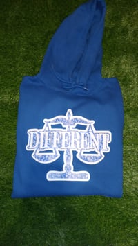 Image 4 of BLUE/WHITE BANDANA PRINT "DIFFERENT ⚖️ HOODIE"