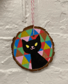 Hand painted wood slice ornaments (black cat)