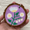 Hand painted wood slice ornaments (white flowers)