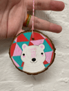Hand painted wood slice ornaments (white bear geometric)