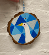 Hand painted wood slice ornaments (white goose geometric)
