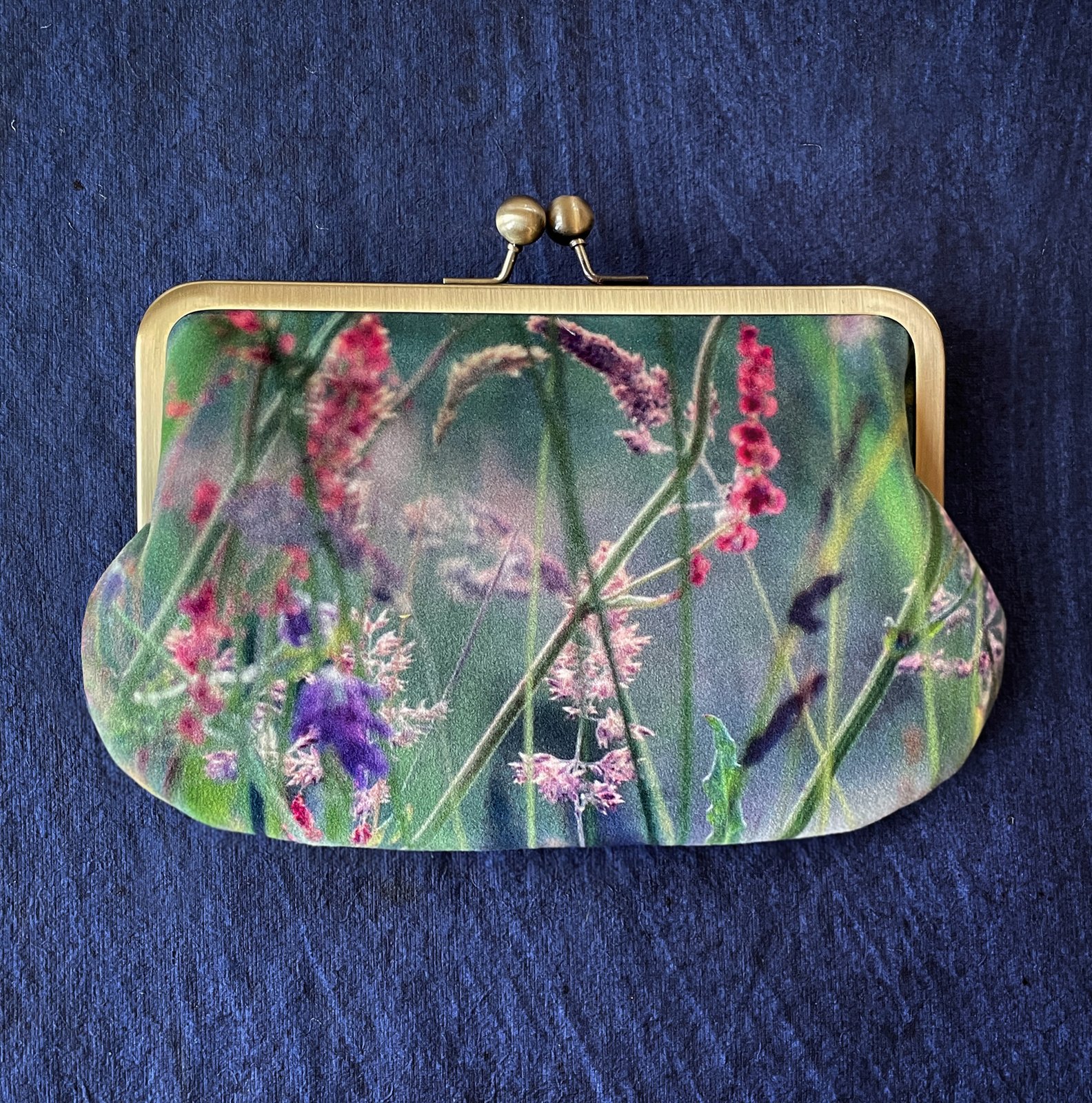 Wildflower grasses, velvet kisslock shoulder bag | Red Ruby Rose