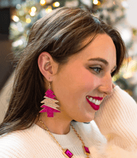 Image 1 of Fuchsia Pink Glitter Tree Earrings