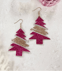 Image 2 of Fuchsia Pink Glitter Tree Earrings