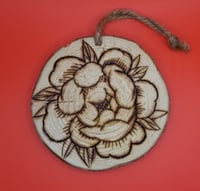 Image of Peony Flower Wood Burning Ornament 