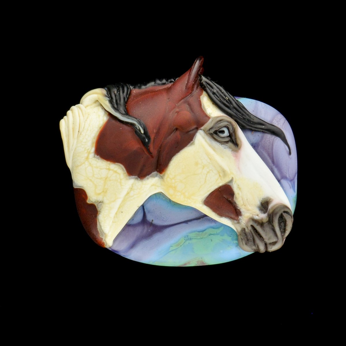 Image of XXL. Lakota - Pinto Mustang Stallion - Flamework Glass Sculpture Bead