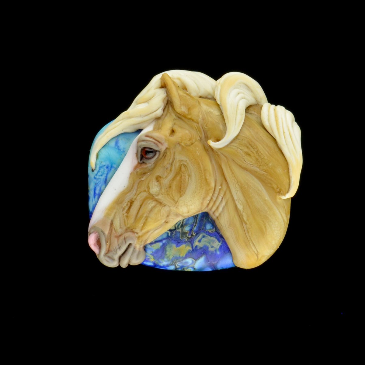 Image of XXL. Tesoro - Palomino Quarter Horse - Flamework Glass Sculpture Pendant Bead
