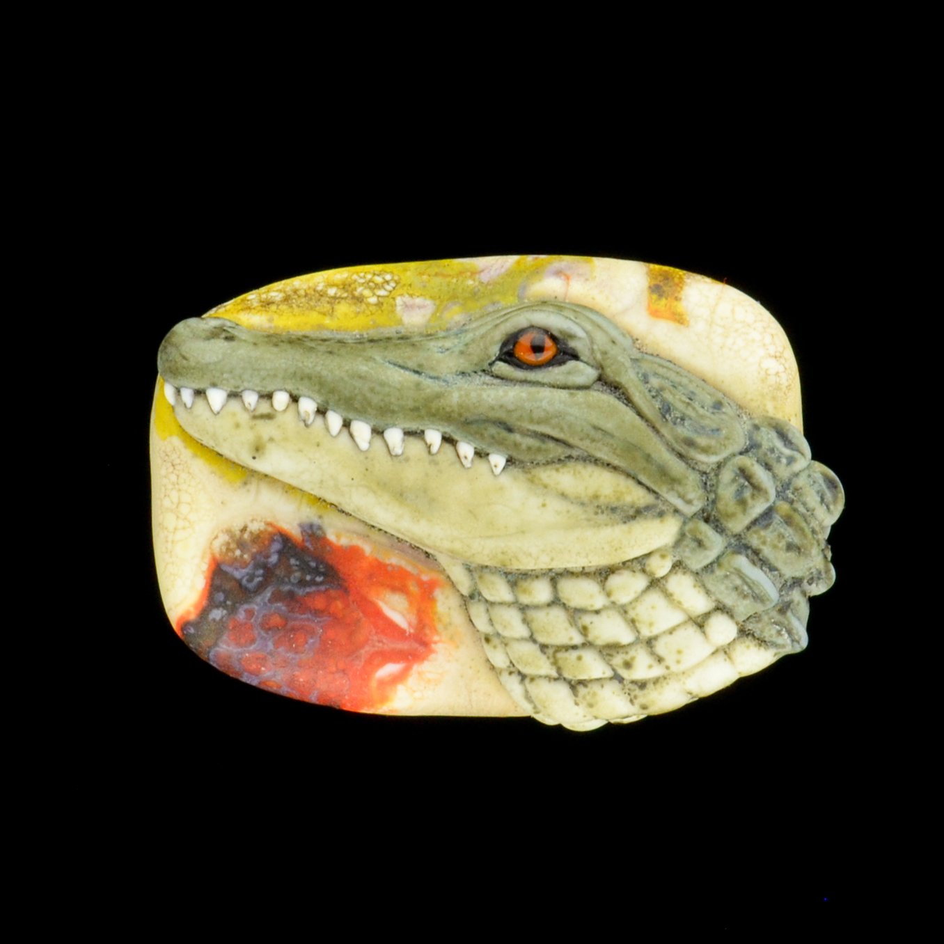 XL. Sunning Alligator - Flamework Sculpture Bead | Joy Munshower