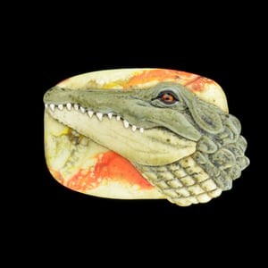 Image of XL. Toothy Sun-Bathing Alligator - Flamework Glass Sculpture Bead