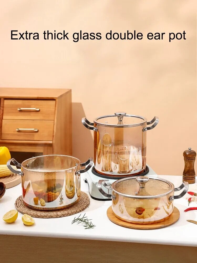 1.8L Thickened Glass Double-ear Stewpot Transparent Household Electric Ceramic Oven