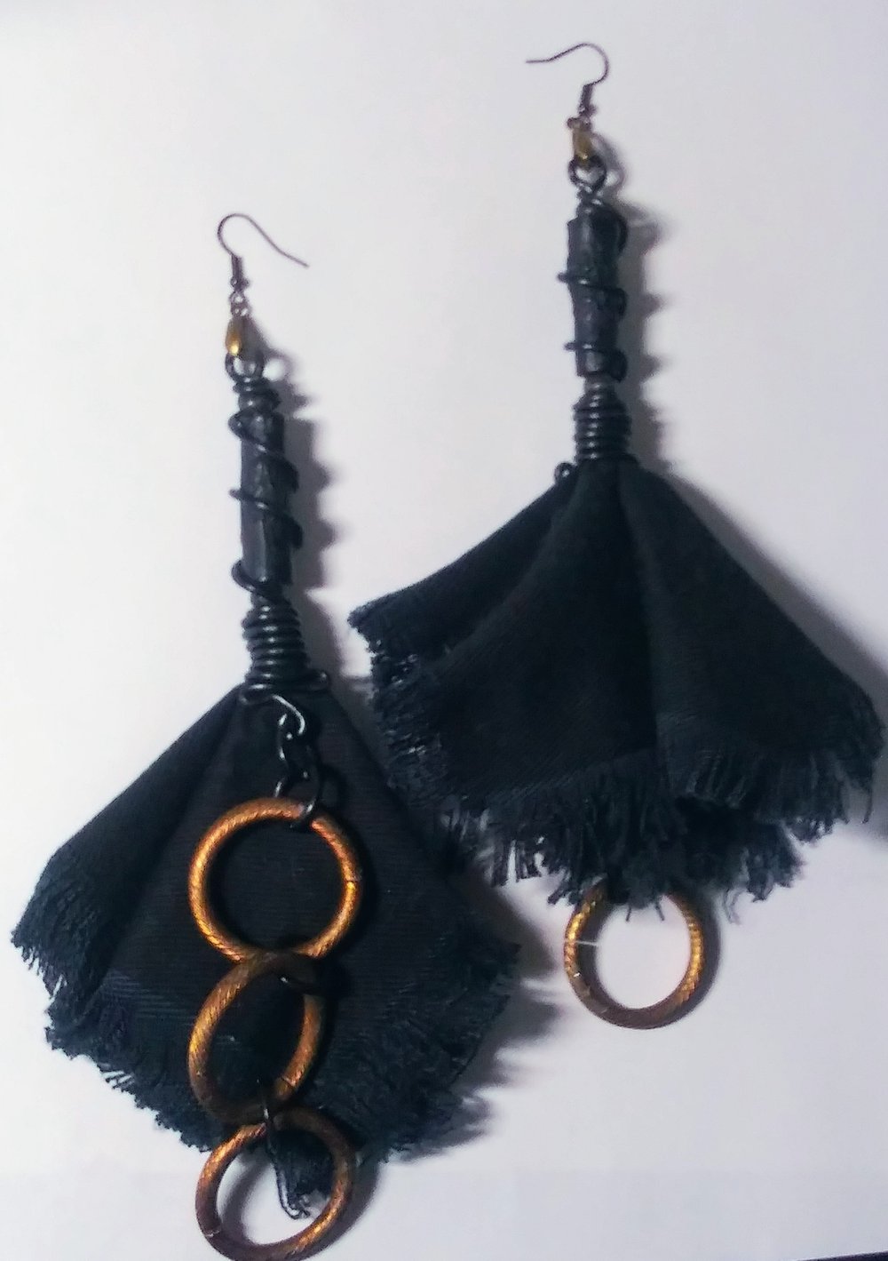 Image of Black Denim, Wired, Beaded, Custom Earrings