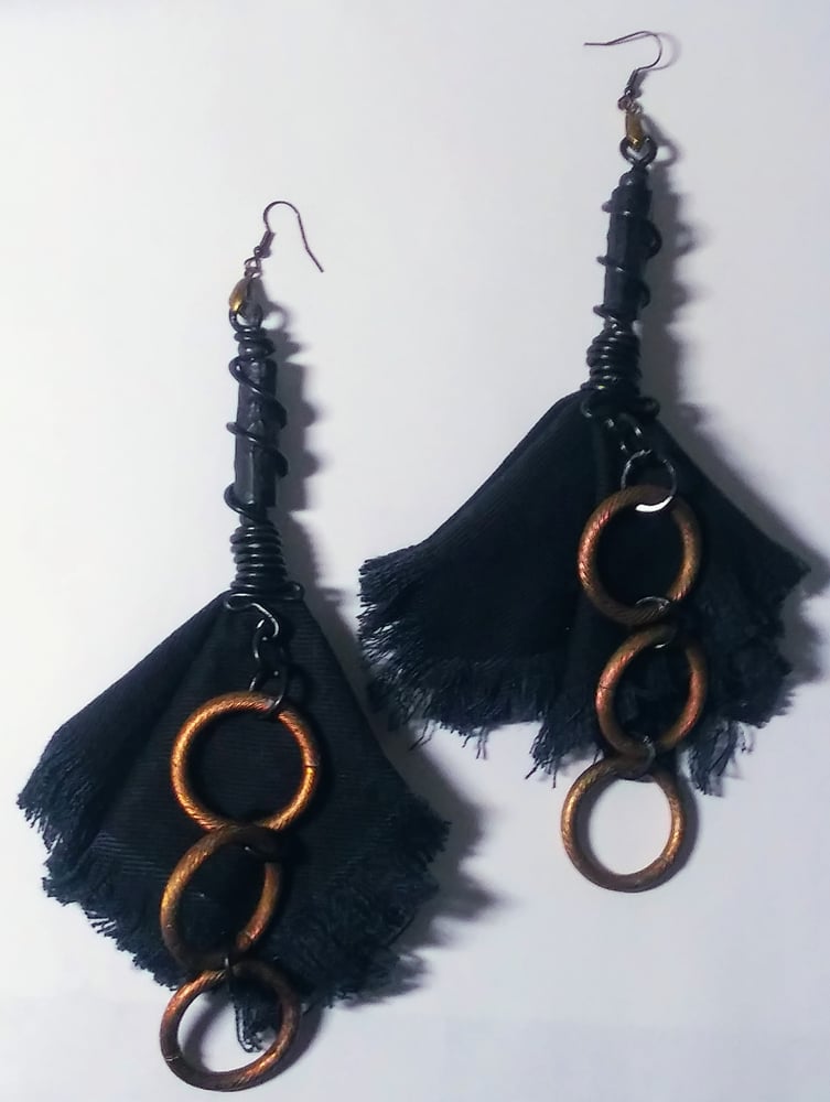 Image of Black Denim, Wired, Beaded, Custom Earrings