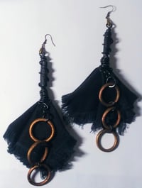Image 1 of Black Denim, Wired, Beaded, Custom Earrings