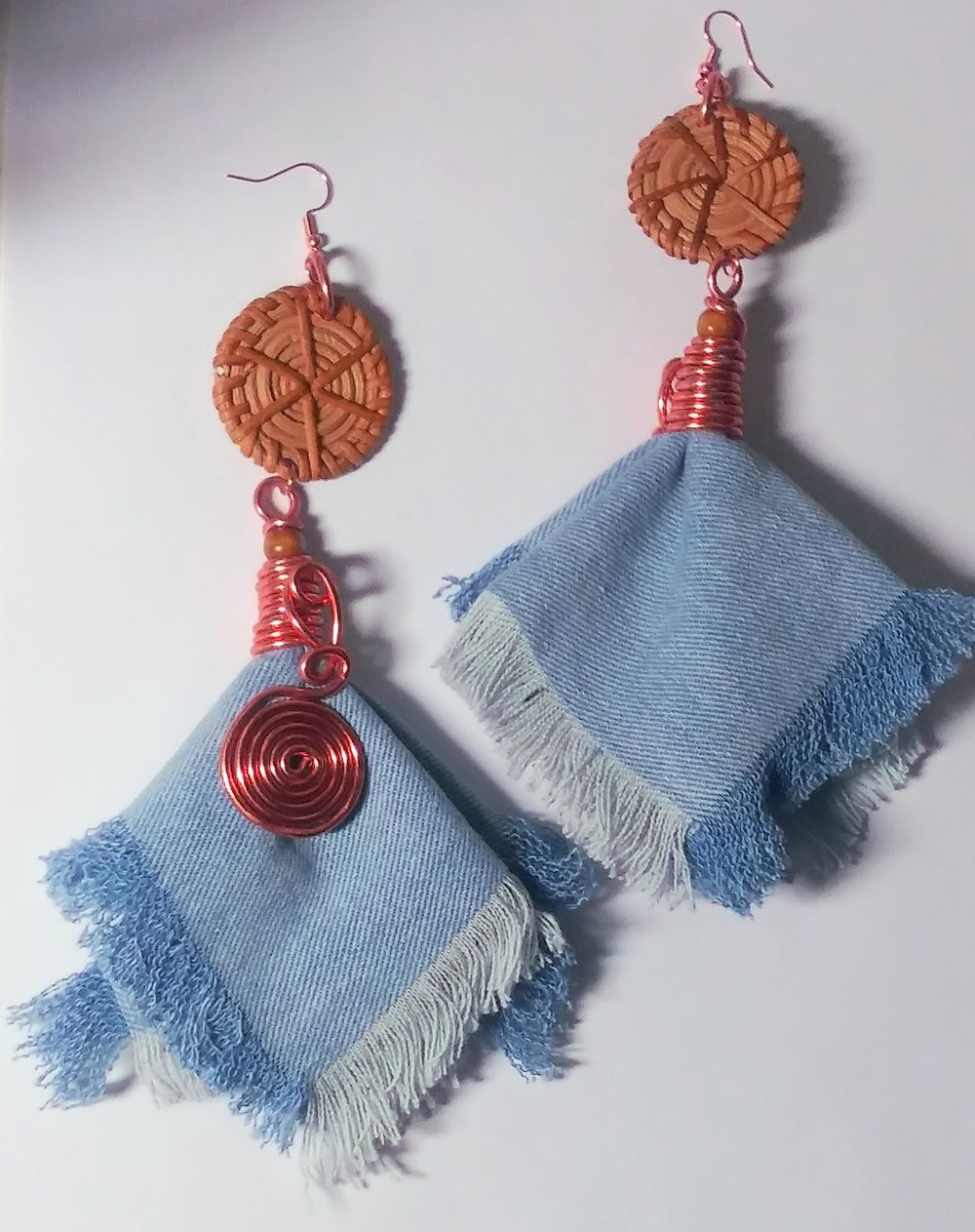 Image of Rattan Earrings Blue Denim Statement Earrings