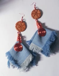 Image 1 of Rattan Earrings Blue Denim Statement Earrings