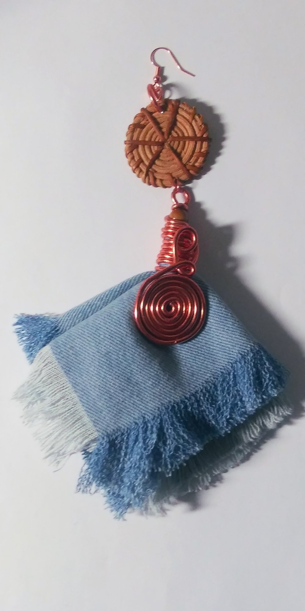 Image of Rattan Earrings Blue Denim Statement Earrings