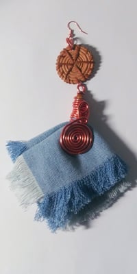 Image 3 of Rattan Earrings Blue Denim Statement Earrings