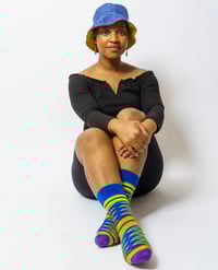 Image 2 of African Print Kente Socks Blue Unisex Pattern One Size 6-12