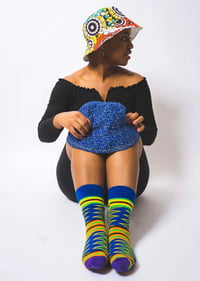 Image 3 of African Print Kente Socks Blue Unisex Pattern One Size 6-12