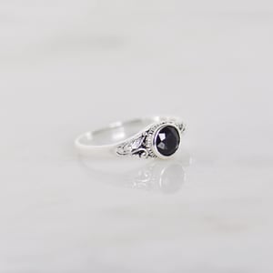 Image of Dark Blue Sapphire round cut vintage style silver ring