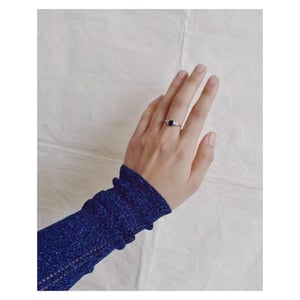 Image of Dark Blue Sapphire round cut vintage style silver ring