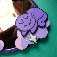 Image 2 of Good Night, Kitten - Dark Round Mirror with Laser Cut Handpainted Frame - GLOW IN THE DARK